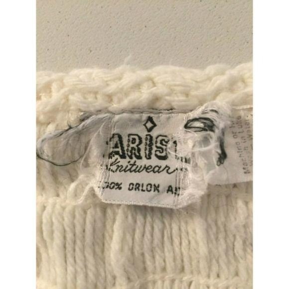 Vintage 1960s Aris Knitwear Ivory Crochet Shawl Fringe Boho Wrap - Picture 10 of 11